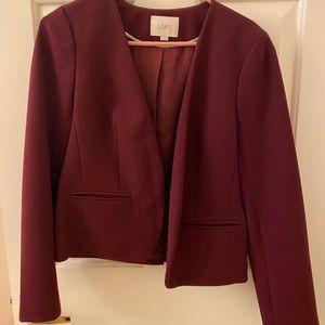 LOFT burgundy collar-less blazer - Size S